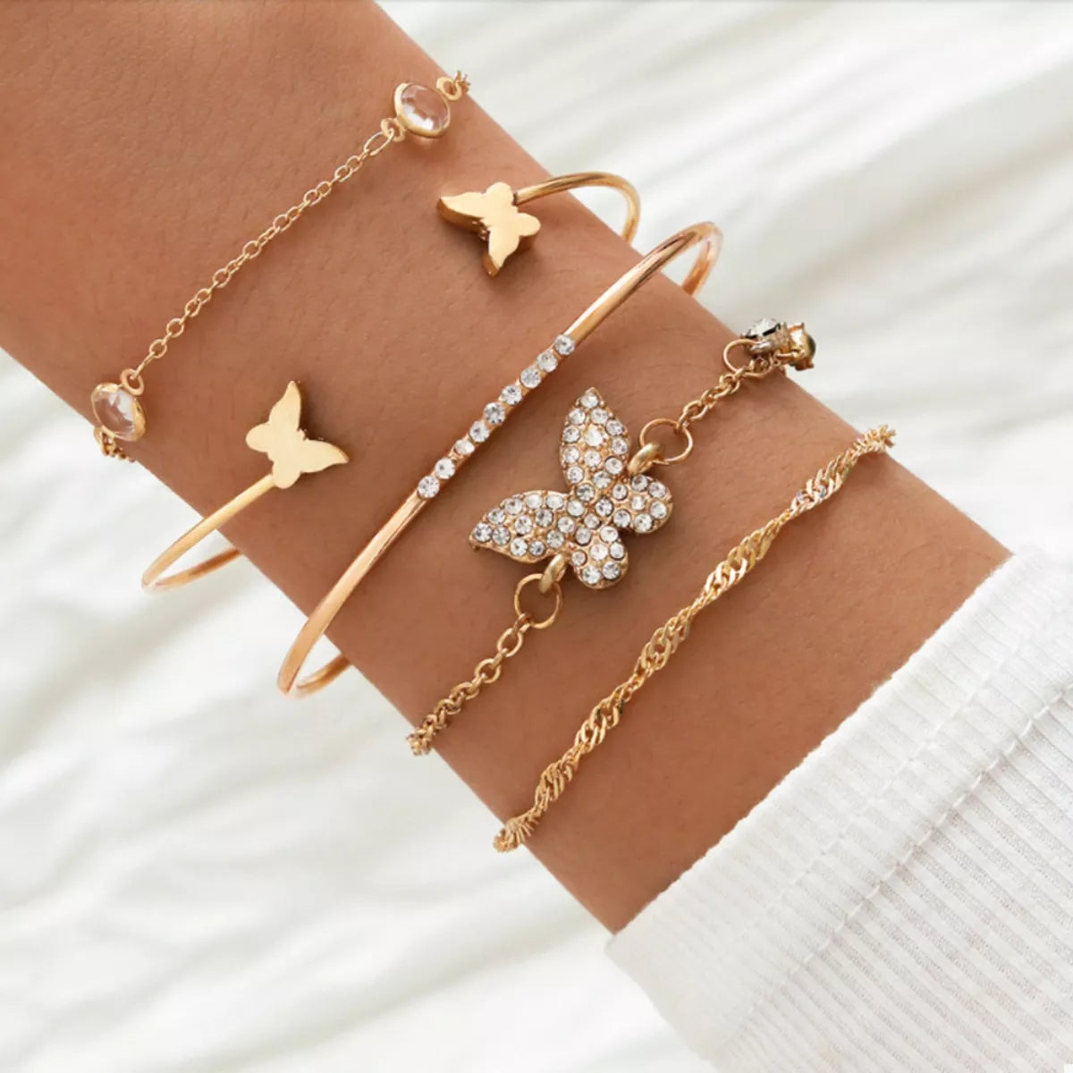 5 Piece 18K Gold-Plated Butterfly Bracelet
