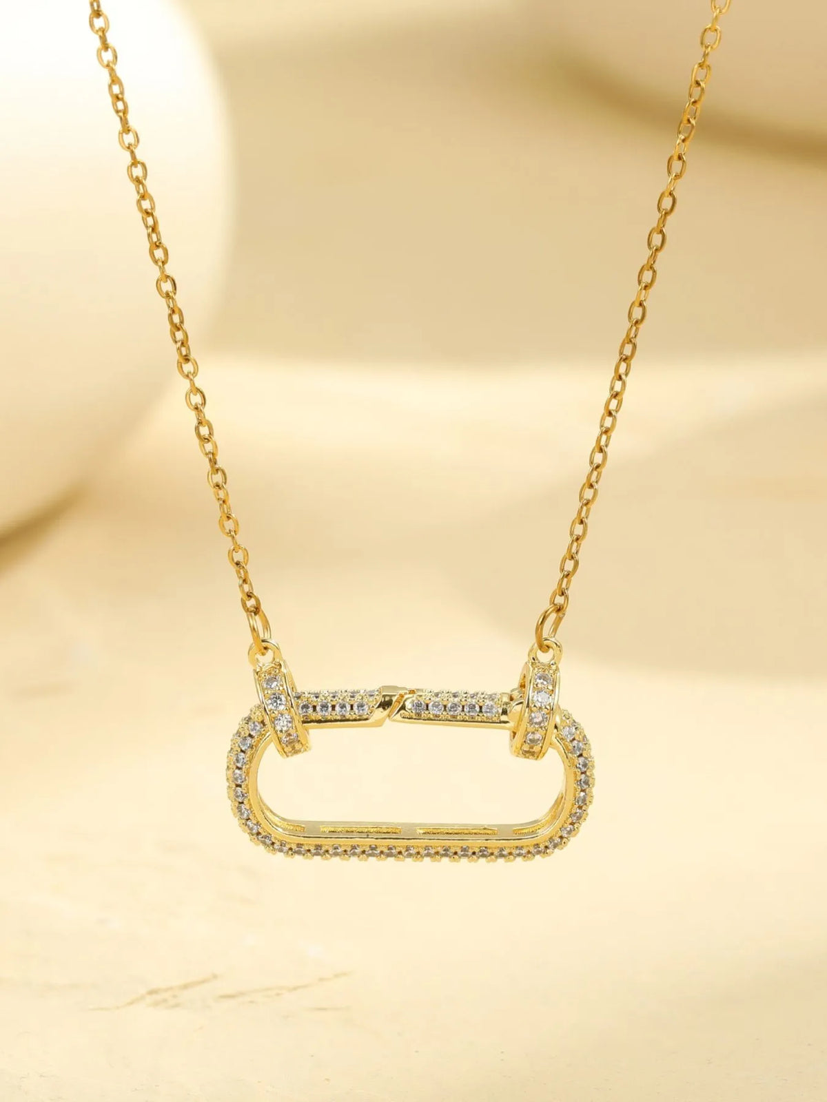 Stainless Steel Zircon Rectangle Pendant Necklace