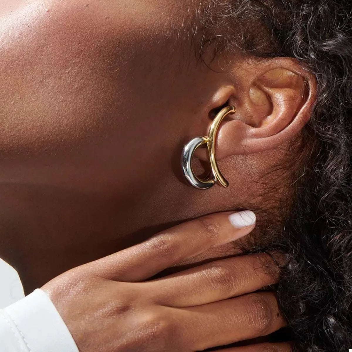 Two-Tone Modern C-Hoop Earrings