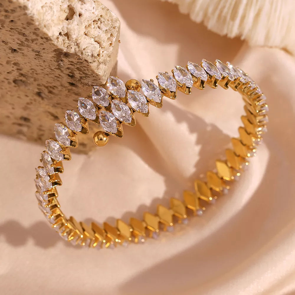 18K Gold-Plated Zircon Bracelet and Ring Jewelry Set