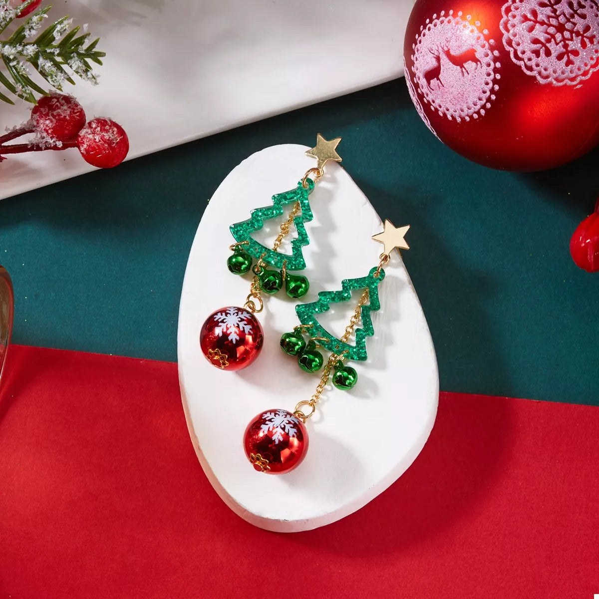 Christmas Tree Ball Drop Earrings