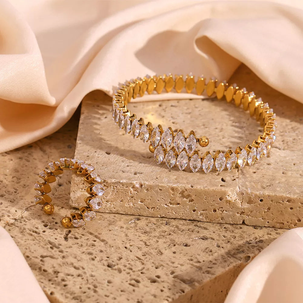 18K Gold-Plated Zircon Bracelet and Ring Jewelry Set