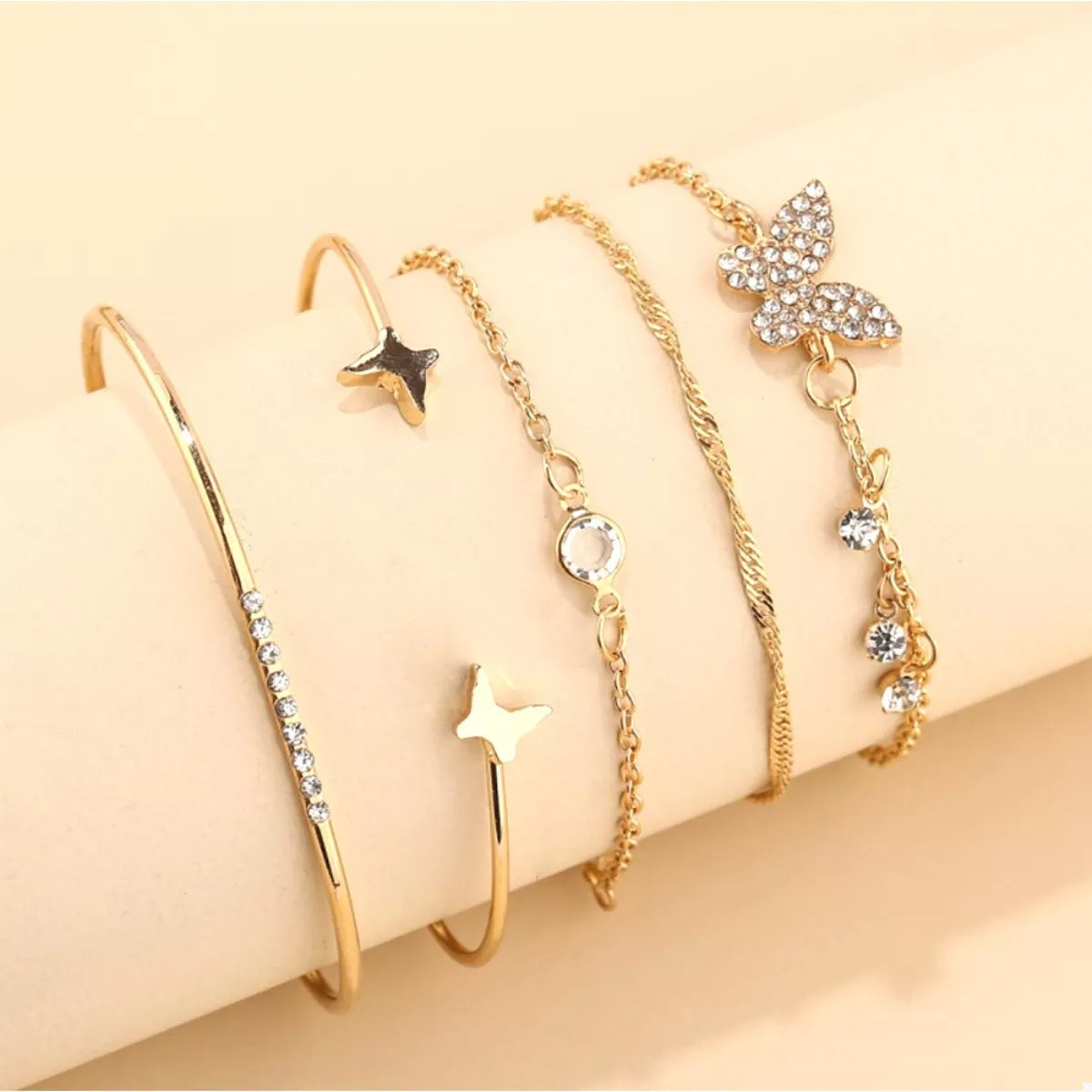 5 Piece 18K Gold-Plated Butterfly Bracelet
