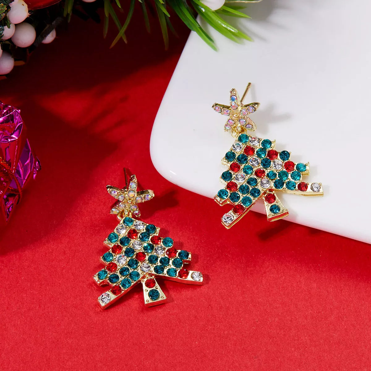 Christmas Tree Rhinestone Earrings