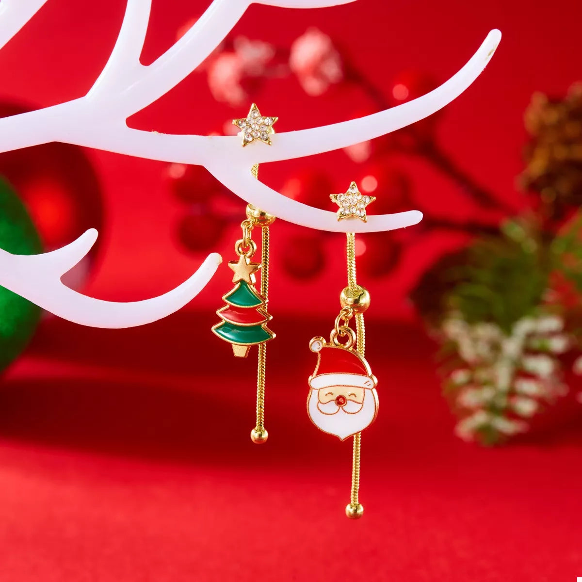 Christmas Santa Asymmetrical Drop Earrings