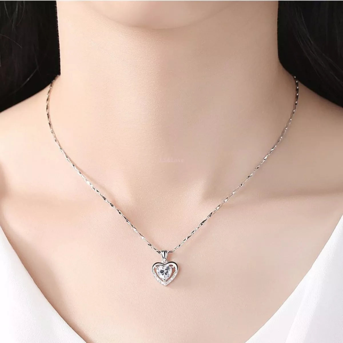 925 Sterling Silver Zircon Heart Necklace