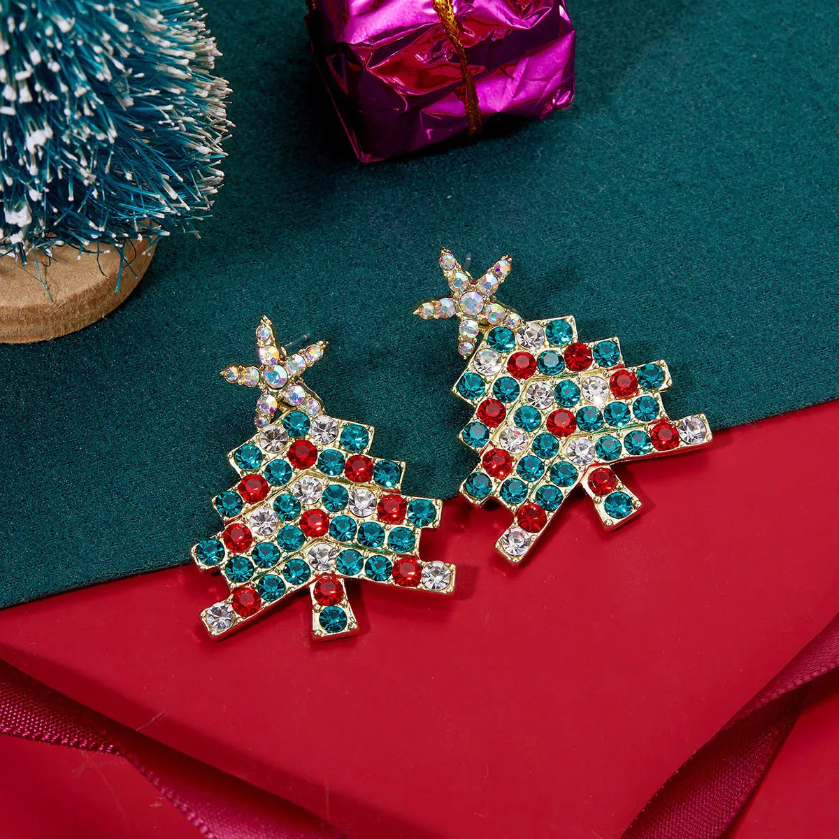 Christmas Tree Rhinestone Earrings