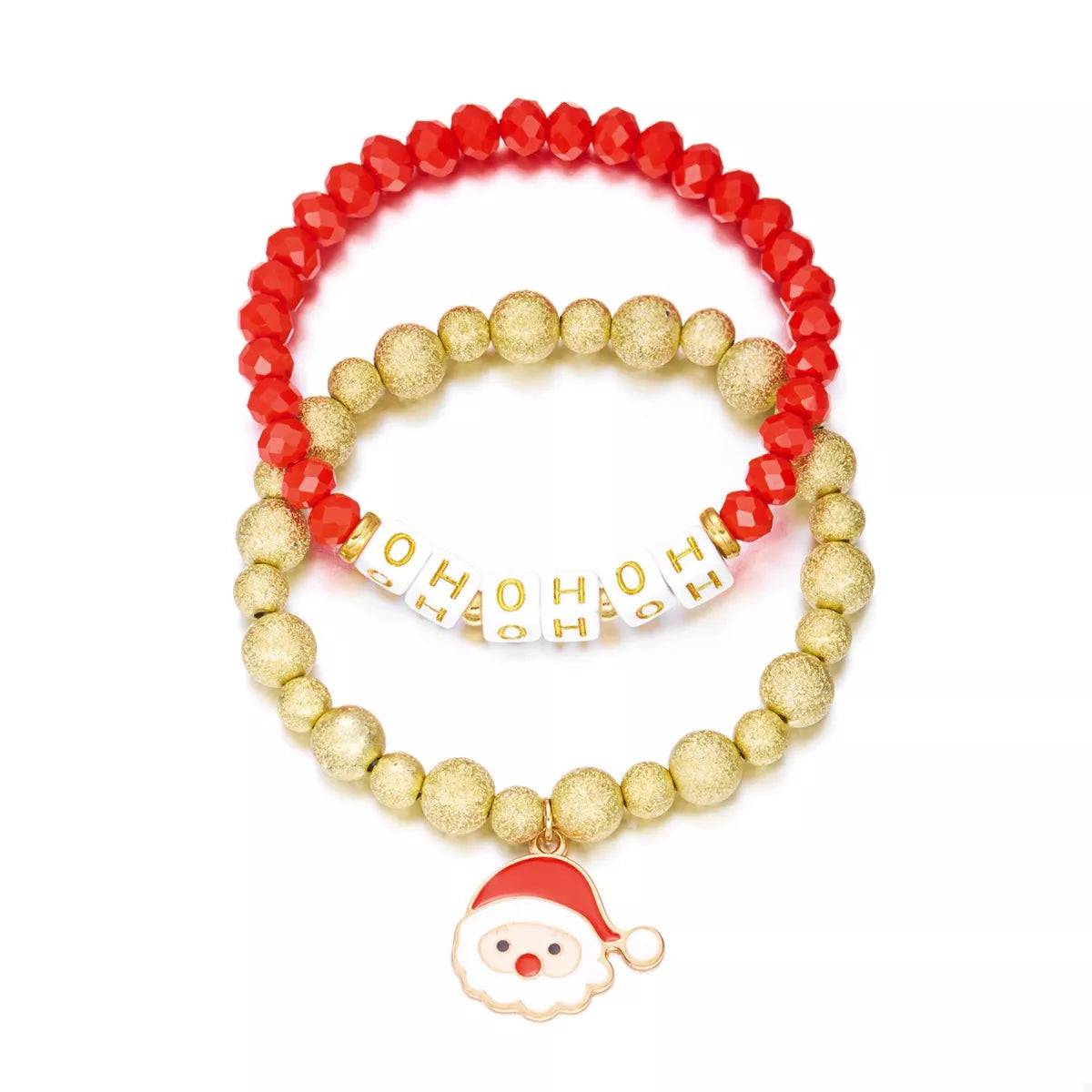 2 Piece Christmas Santa Beaded Bracelet