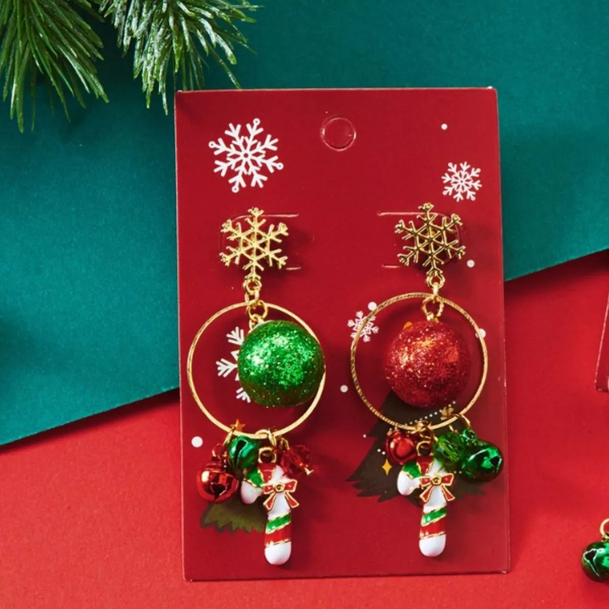 Christmas Snowflake Dangle Earrings with Colorful Beads