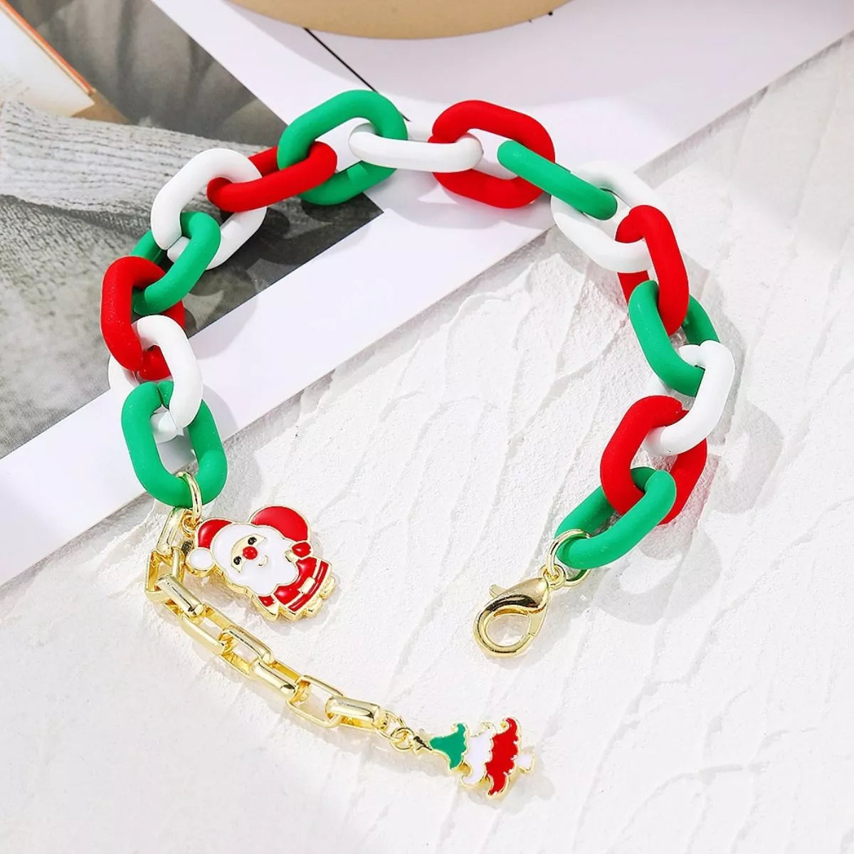 Christmas Festive Chain Link Bracelet with Santa Charm
