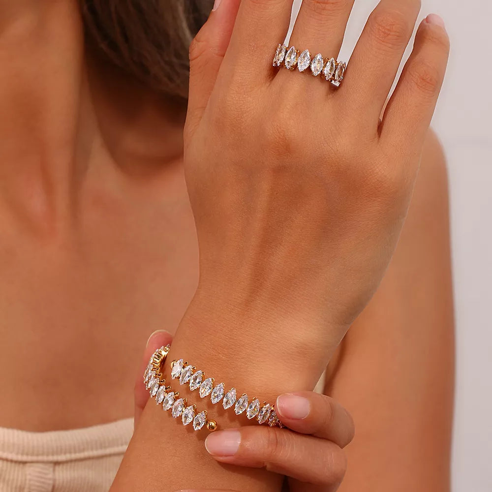 18K Gold-Plated Zircon Bracelet and Ring Jewelry Set