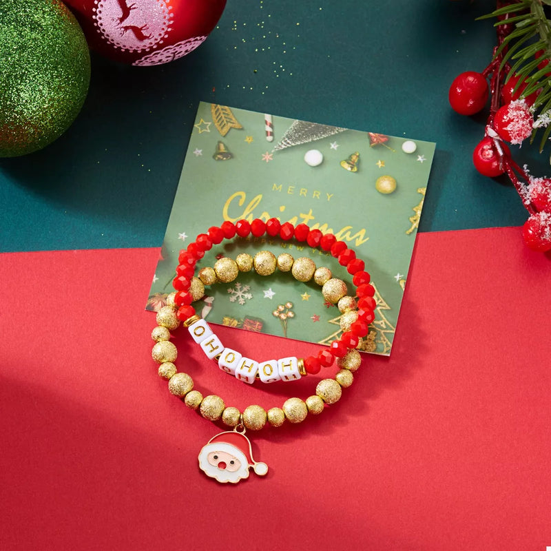 2 Piece Christmas Santa Beaded Bracelet