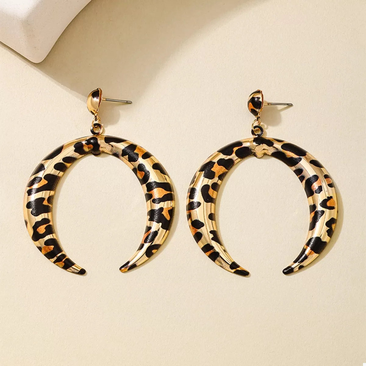 Leopard Crescent Dangle Earrings