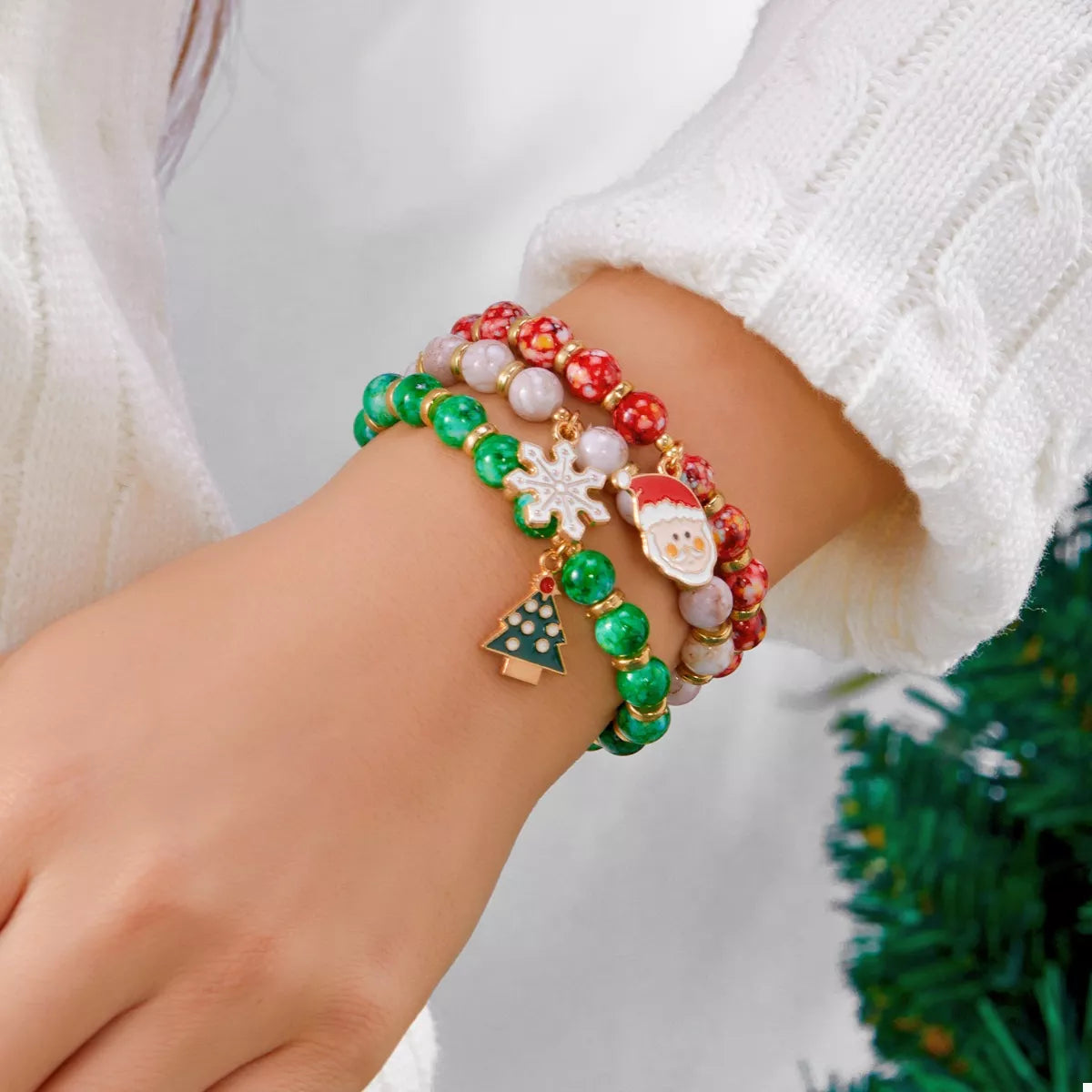 3 Piece Christmas Charm Beaded Bracelet