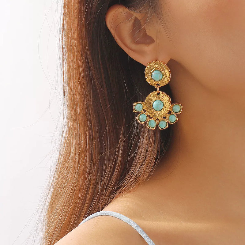 18K Gold-Plated Turquoise Dangle Earrings