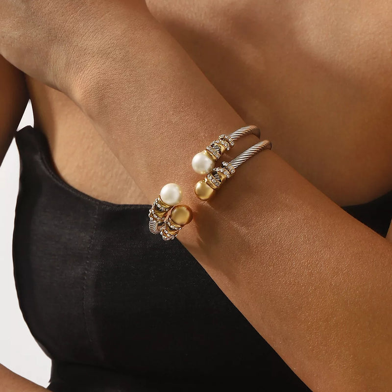 Synthetic Pearl Stainless Steel Bracelet