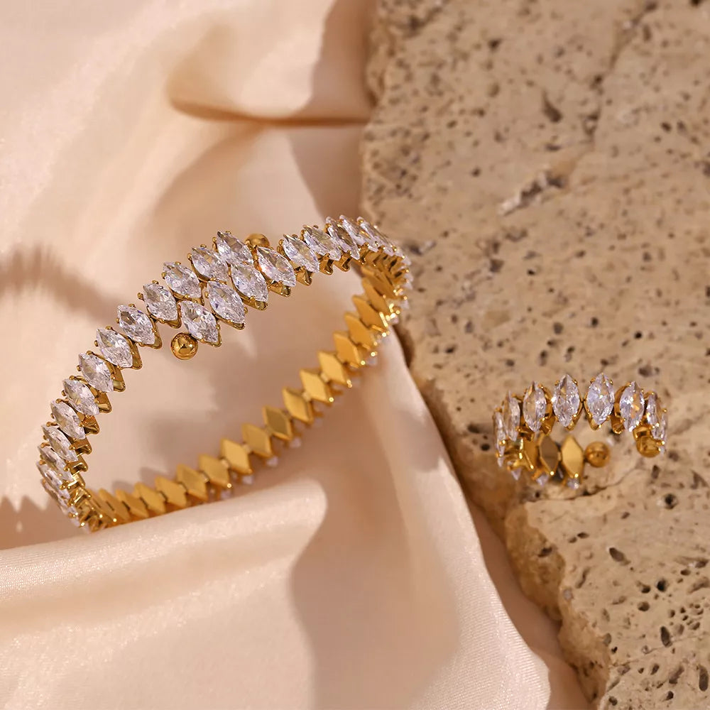 18K Gold-Plated Zircon Bracelet and Ring Jewelry Set