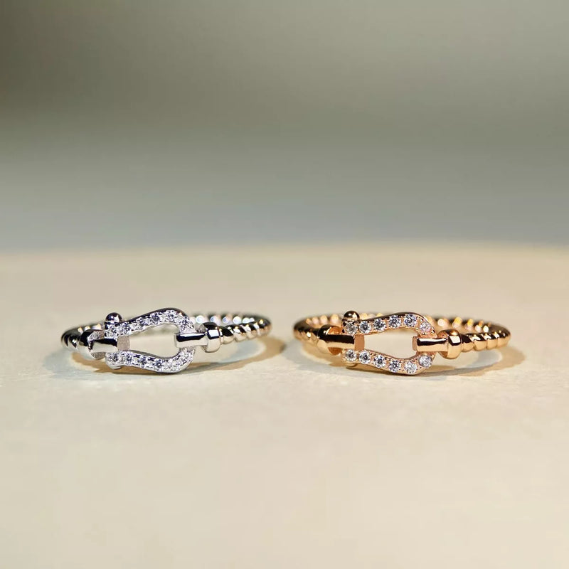 925 Sterling Silver Zircon Horseshoe Shaped Ring