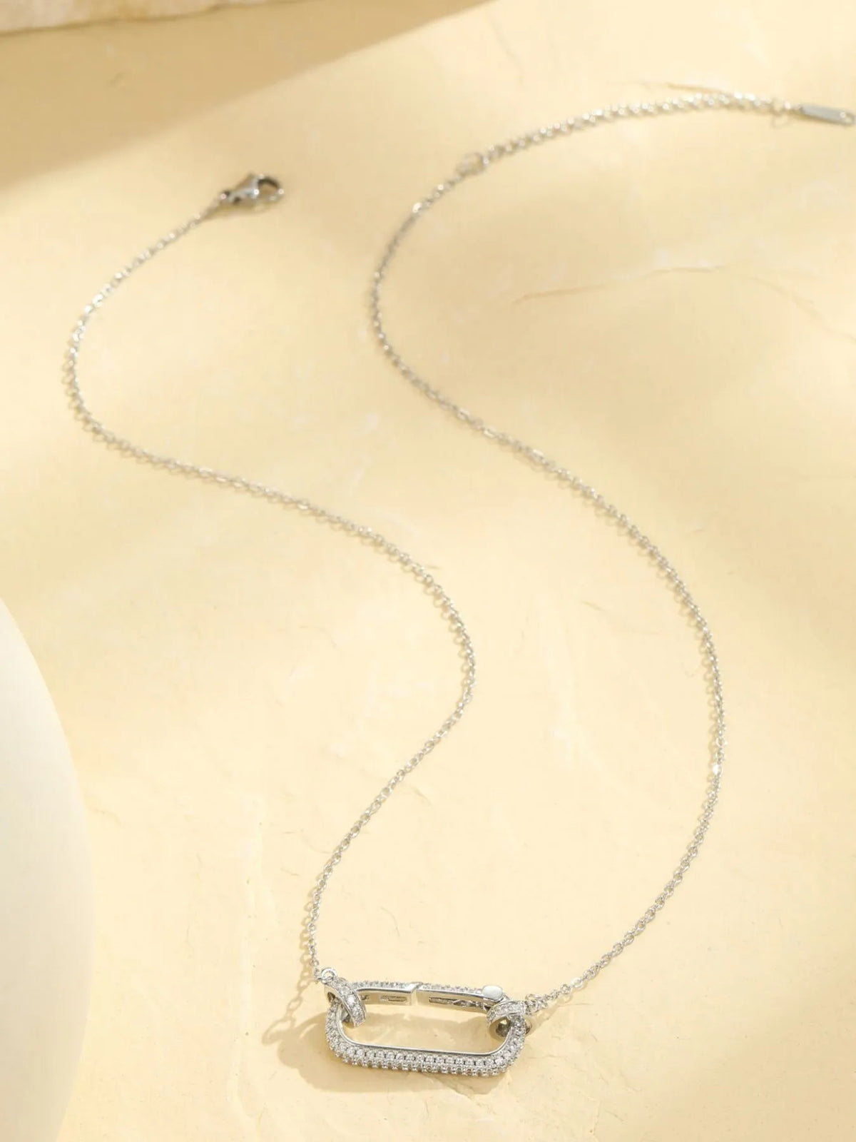 Stainless Steel Zircon Rectangle Pendant Necklace