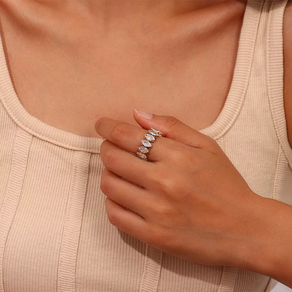 18K Gold-Plated Zircon Bracelet and Ring Jewelry Set