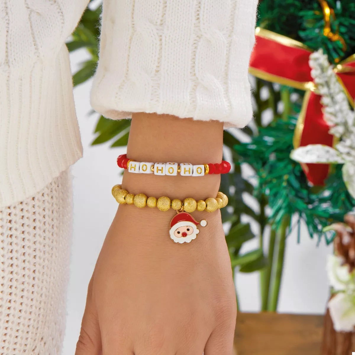 2 Piece Christmas Santa Beaded Bracelet