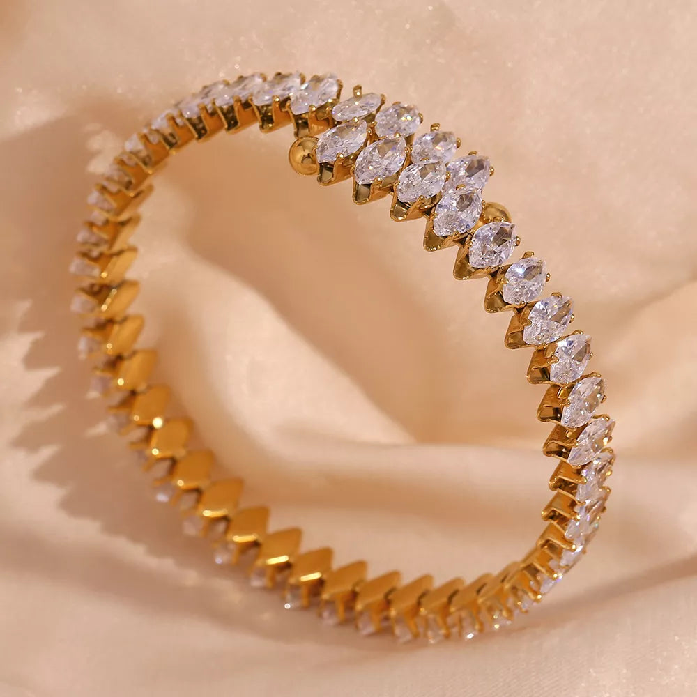 18K Gold-Plated Zircon Bracelet and Ring Jewelry Set