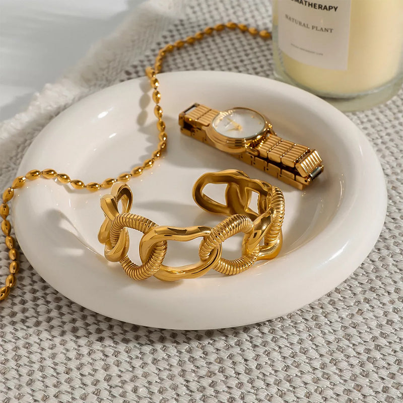 18K Gold-Plated Chain Link Open Bracelet