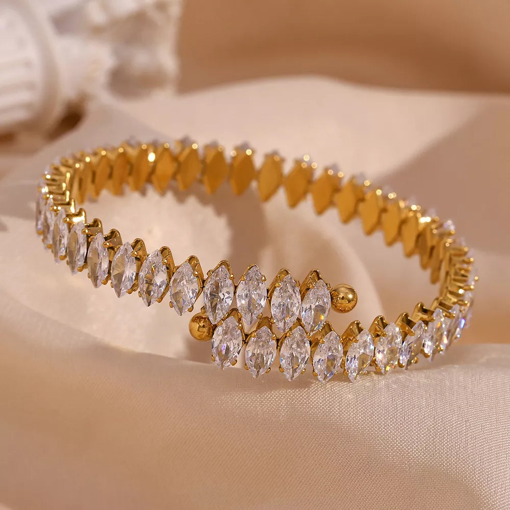 18K Gold-Plated Zircon Bracelet and Ring Jewelry Set